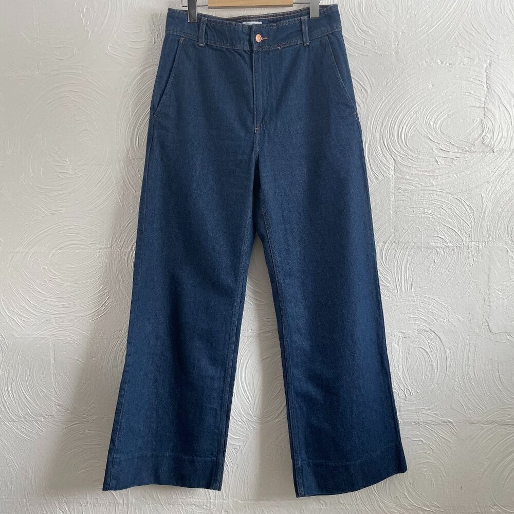 WEEKDAY Cory Scandi High Waist Wide Leg Jeans Dark Wash Blue- Sz 8- 100% cotton